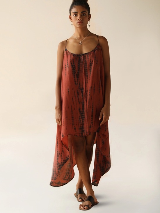 Fara Dresses & Skirts - FARA Zen Silk High Low Dress Sz S/M red shibori tie dye beachy